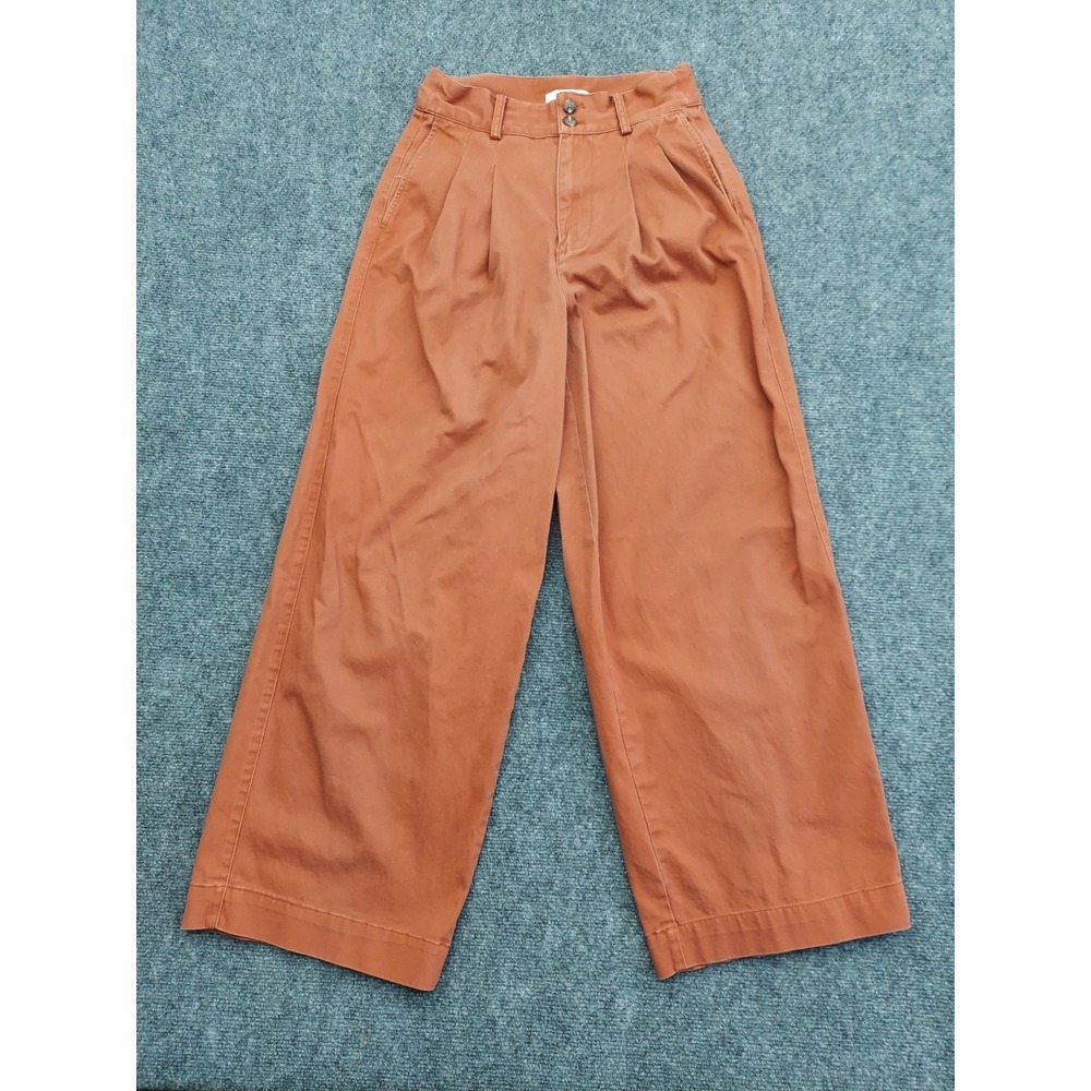 Madewell Pants Womens 00T Orange‎ Wide Leg Pleated High Rise Ankle Stretch